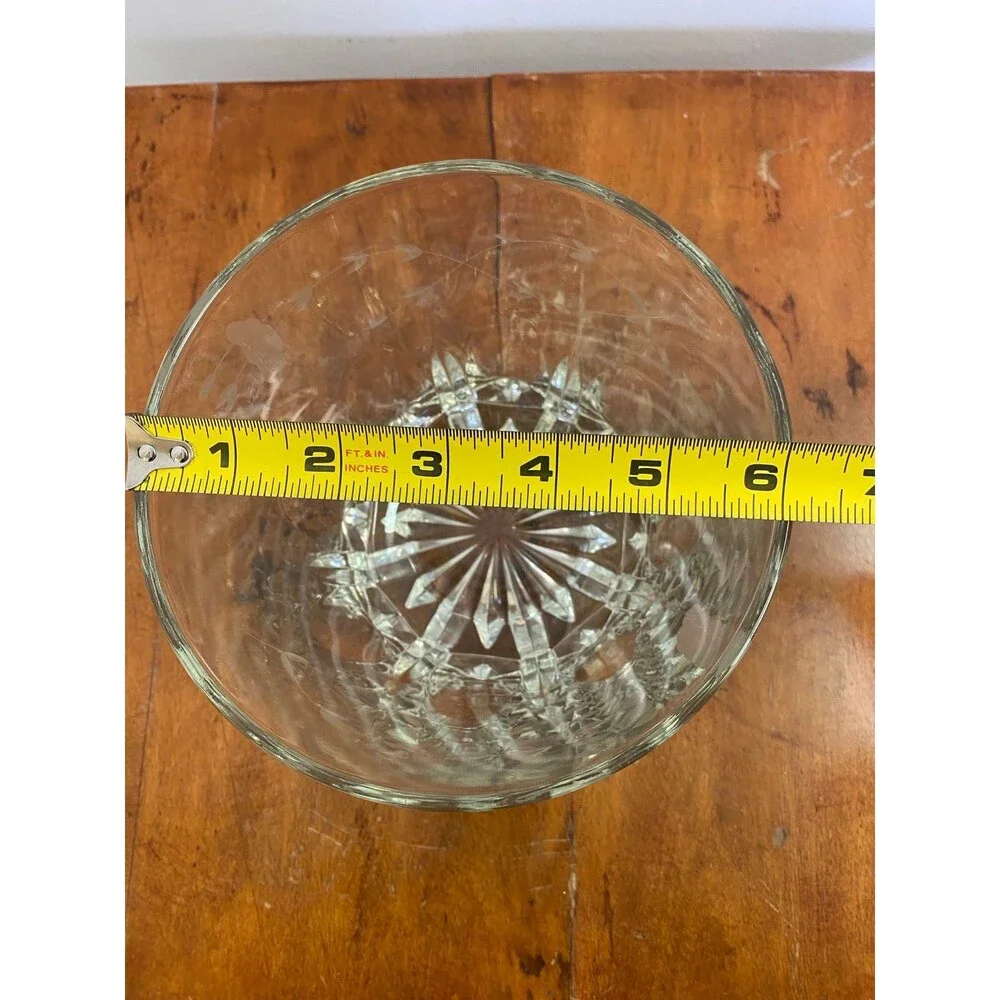 Vtg Princess House Heritage Etched Floral Thick Lead Crystal Glass Ice Bucket